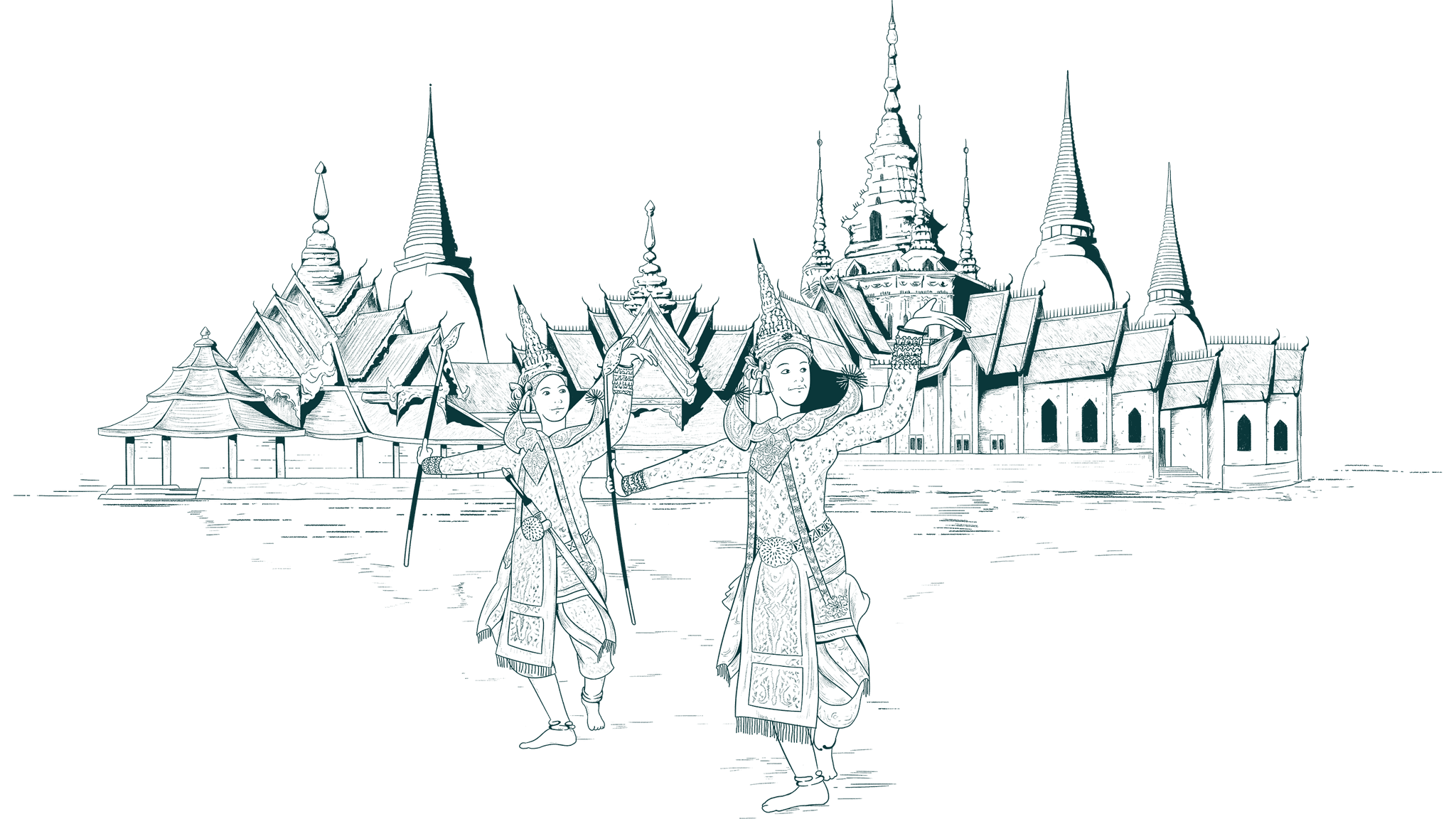 Thailand traditional architecture illustration